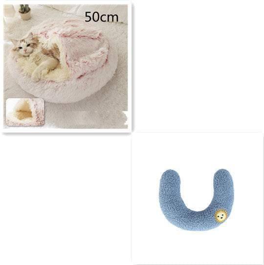 Lit 2 en 1 pour chien et chat - Lit d'hiver rond en peluche chaud pour animaux de compagnie - Lit doux et long en peluche pour animaux de compagnie